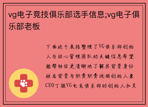 vg电子竞技俱乐部选手信息;vg电子俱乐部老板